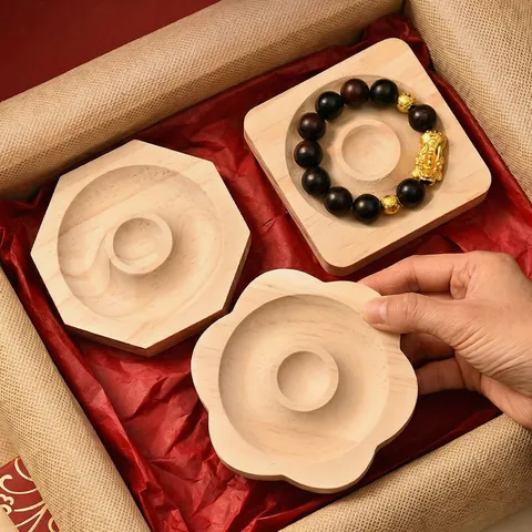 Natural Pine Wood Jewelry Display Tray For Bracelet Necklace Bead Storage Zen Style Round Square Octagon Flower Wooden Organizer Plate