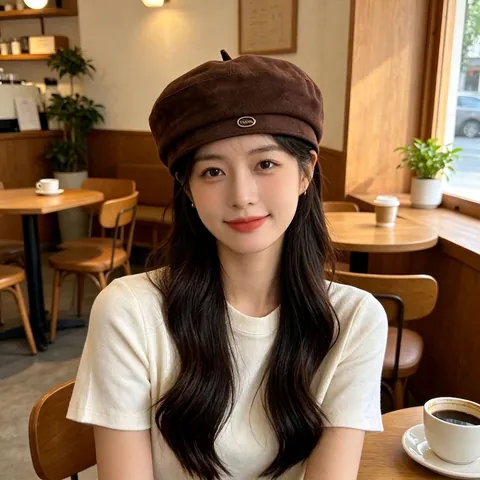 Women Suede Beret Hat British Retro Newsboy Cap With Metal Label Autumn Winter Fashion Warm Painter Pumpkin Hat