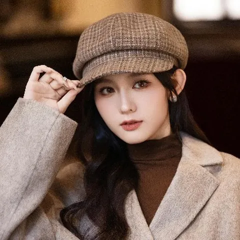 Cappello Newsboy Plaid Stile Britannico Vintage da Donna Berretto in Cotone Retrò a Quadretti Berretto Ottagonale per Autunno Inverno