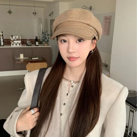 Women Newsboy Cap Vintage Cotton Octagonal Baker Boy Hat Korean Style Solid Color Warm Artist Beret Hat For Autumn Winter