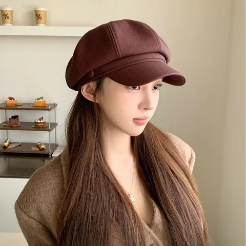 Vintage PU-Leder Achteckige Mütze Für Damen Britischer Stil Einfarbige Schiebermütze Baker Boy Maler Mütze Herbst Winter Accessoires