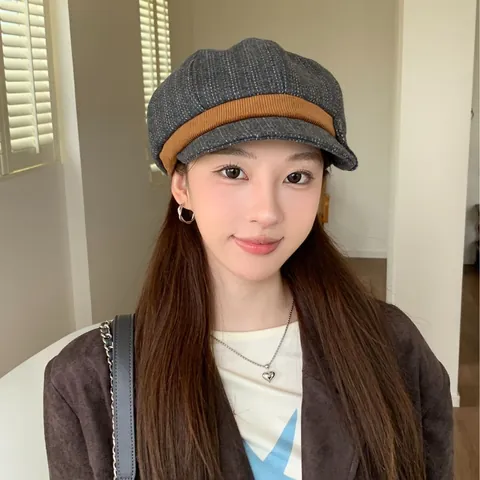 Gorra de Vendedor de Periódicos para Mujer Algodón Retro Baker Boy Hat Patchwork Pana Boina Moda Streetwear Sombrero de Pintor