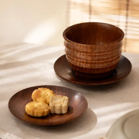 Japanese Retro Jujube Wood Tea Cup Handcrafted Solid Wood Insulated Water Cup With Five-Line Threaded Design Belly Cup