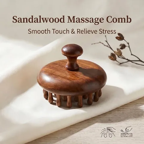 Natural Sandalwood Meridian Massage Comb Portable Round Wood Scalp Massager For Head Body Stress Relief Daily Hair Care Tool
