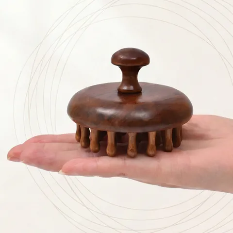 Natural Sandalwood Meridian Massage Comb Portable Round Wood Scalp Massager For Head Body Stress Relief Daily Hair Care Tool