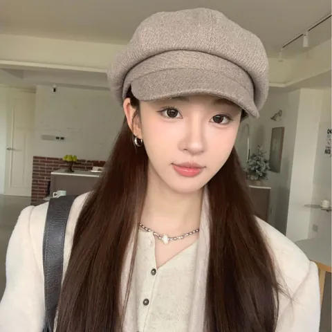 Gorra de Vendedor de Periódicos de Estilo Británico Retro para Mujer Boina de Ala Ancha Sombrero de Pintor Octogonal Gorro de Algodón Cálido de Otoño Invierno