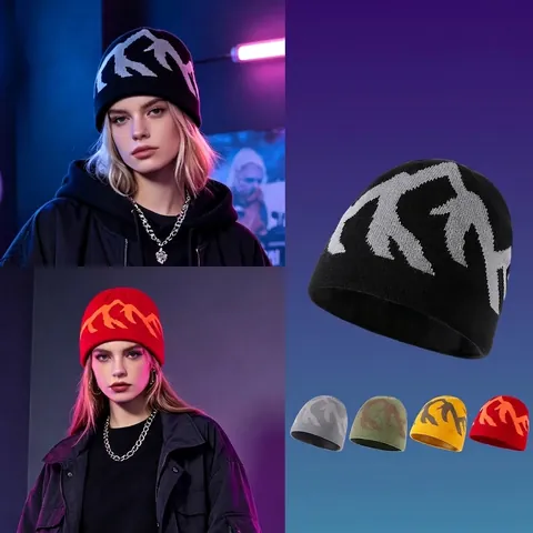 Women's Autumn Winter Knit Beanie Hat Mountain Jacquard Warm Street Style Acrylic Cold Hat For Daily Outdoor Use