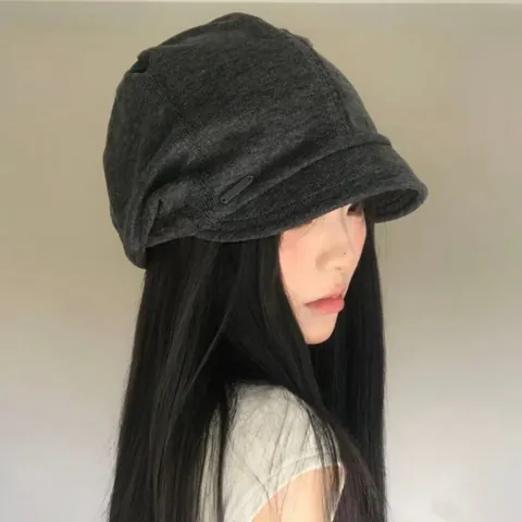 Women's Korean Style Slouchy Beanie Hat Vintage Pleated Short Brim Cotton Knit Cap Solid Color Thin For Spring Autumn