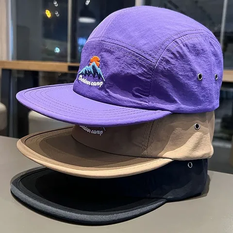 Mountain Outdoor 5-Panel Flat Brim Hip Hop Hat For Men Women Camping Quick Dry Sunshade Cotton Baseball Cap With Embroidery