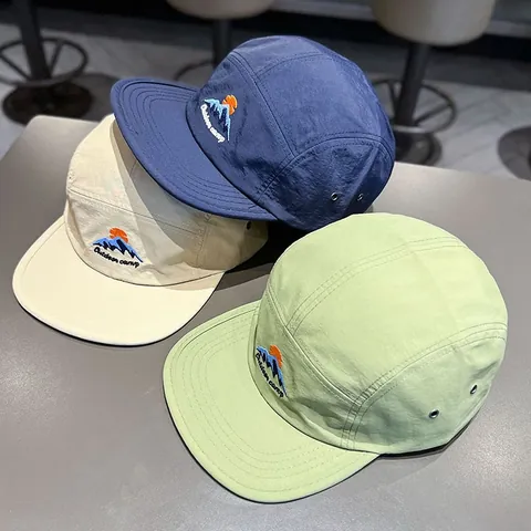 Mountain Outdoor 5-Panel Flat Brim Hip Hop Hat For Men Women Camping Quick Dry Sunshade Cotton Baseball Cap With Embroidery
