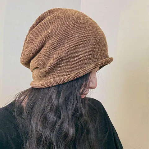 Japanischer Stil Slouchy Beanie Für Damen Einfarbig Baumwolle Strickmütze Winter Warm Slouchy Skull Cap Rollrand Mütze