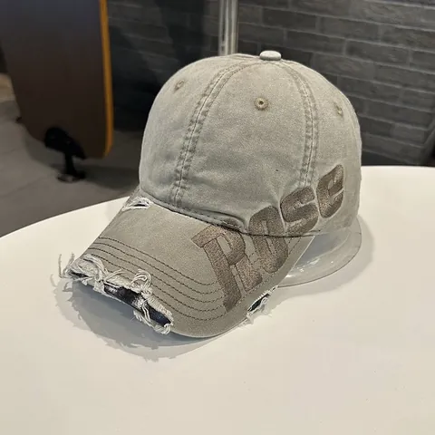 Casquette de Baseball en Coton de Soie Satiné Lavé Vintage Troué Distressed Lettre Rose Brodée Chapeau de Soleil Unisexe