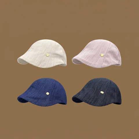 Casquette Gavroche Vintage en Satin Soie Coton pour Femmes Style Britannique Rétro Béret Couleur Unie Avec Décoration Métallique
