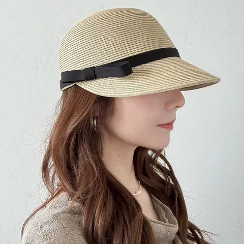 Cappello da Equitazione da Donna Minimalista Intrecciato in Paglia di Carta Parasole Estivo Traspirante Cappello di Paglia Nastro Fiocco Ala Larga Casual Quotidiano