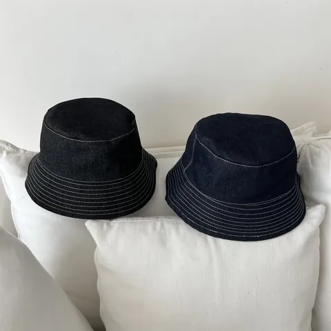 Sombrero de Pescador de Mezclilla de Doble Cara para Mujer Retro Minimalista Algodón Protección Solar Plegable Azul Marino Beige
