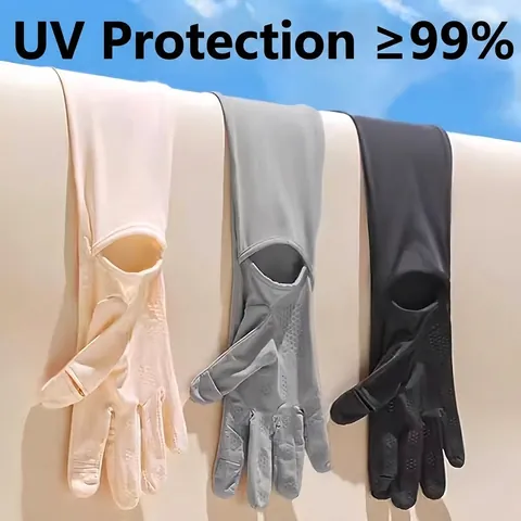 Mangas Largas de Protección Solar de Seda de Hielo Con Diseño de Apertura de Muñeca para Mujeres Ciclismo al Aire Libre Protección UV Guantes de Enfriamiento