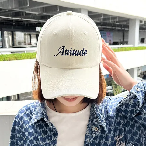 Cotton Embroidered Letter Attitude Baseball Cap For Women Adjustable Wide Brim Face Slimming Sun Hat Large Head Deep Cap