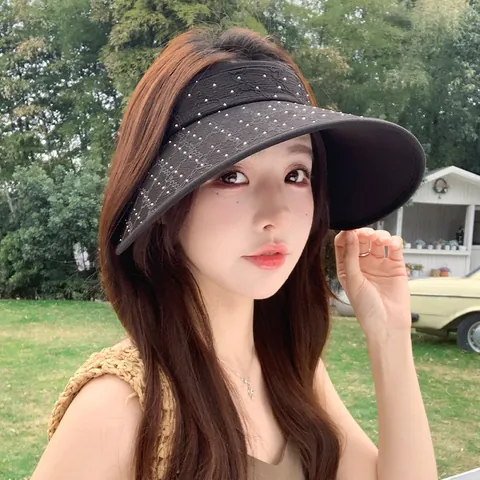 Visera Parasol de Strass para Mujer Verano Lioce Techo Vacío Ala Ancha Protección Solar Moda al Aire Libre Gorra Ajustable