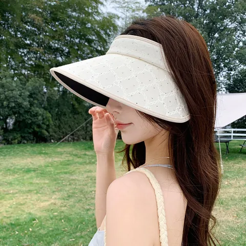 Visera Parasol de Strass para Mujer Verano Lioce Techo Vacío Ala Ancha Protección Solar Moda al Aire Libre Gorra Ajustable
