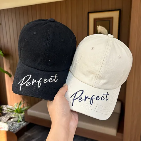 Unisex Cotton Embroidered Perfect Letter Baseball Cap Distressed Fashion Casual Curved Brim Duck Tongue Hat Outdoor Sun Protection Hip Hop Trucker Cap
