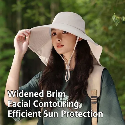 Women Wide Brim Sun Hat UV Protection Lyocell Breathable Packable Fisherman Hat With Neck Flap For Summer Beach Outdoor
