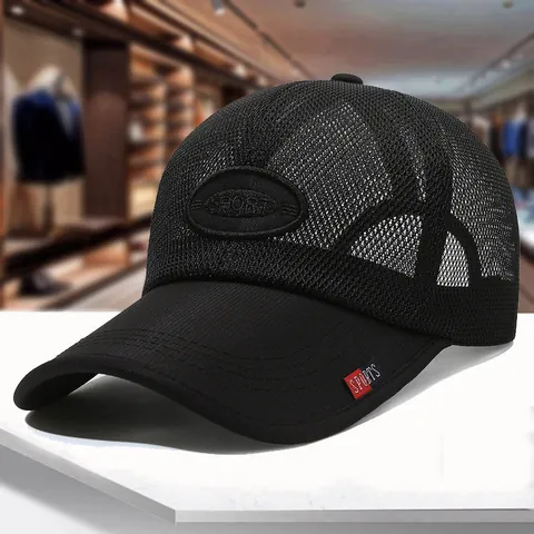 Berretto da Baseball in Rete Traspirante Estivo da Uomo Berretto Trucker a Corona Alta Patch Sportiva Regolabile in Tessuto Lyocell