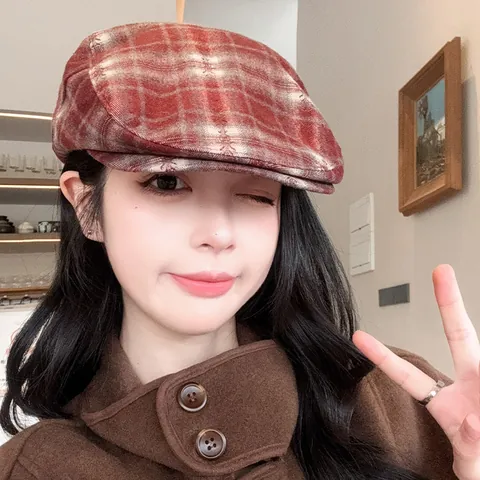 Coppola a Quadri in Stile Britannico da Donna Berretto in Cotone Vintage Retro Regolabile Newsboy Cap Accessorio di Moda