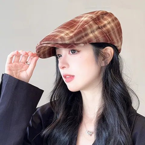 Coppola a Quadri in Stile Britannico da Donna Berretto in Cotone Vintage Retro Regolabile Newsboy Cap Accessorio di Moda