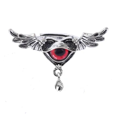 Exaggerated Gothic Punk Devil Eye Heart Wings Open Ring Alloy Rhinestone Retro Adjustable Finger Ring Jewelry For Women