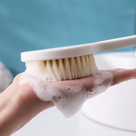 Long Handle Bath Brush Soft Bristle Body Scrubber For Shower Back Scrubbing Exfoliating Brush With Hanging Hole White Bathroom Accessory