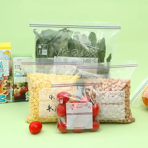 Thickened PE Food Sealing Bags Reusable Ziplock Fridge Storage Bags With Date Label Area For Kitchen Fresh Keeping Organizing