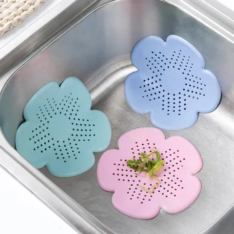 Flower Shape Sink Strainer TPR Floor Drain Cover Anti-Clogging Hair Catcher With Suction Cup For Kitchen Bathroom Sink