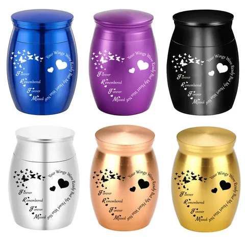 Aluminum Alloy Keepsake Urn For Human Pet Ashes Waterproof Small Memorial Funeral Urn With Heart Butterfly Engraving Remembrance Gift