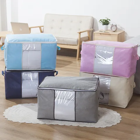 Large Capacity Non-woven Storage Bag With Transparent Window For Quilts Clothes Bedding Moving Dustproof Moistureproof Organizer