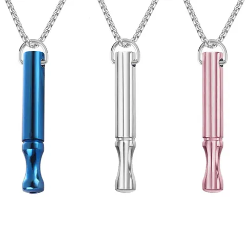 Mindfulness Meditation Breathing Whistle Necklace Alloy Yoga Stress Relief Geometric Cylindrical Pendant Box Chain Jewelry For Men Women