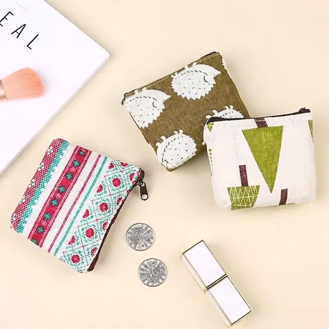 Mini Canvas Coin Purse Portable Cartoon Animal Print Zipper Wallet For Coins Keys Earphones Small Change Pouch For Women Men