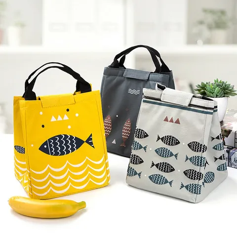 Insulated Lunch Bag Portable Cartoon Fish Pattern Thermal Lunch Box For Outdoor Picnic Office Food Storage Handbag