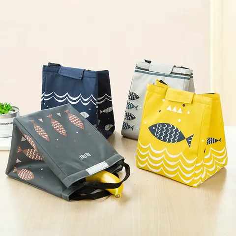 Insulated Lunch Bag Portable Cartoon Fish Pattern Thermal Lunch Box For Outdoor Picnic Office Food Storage Handbag