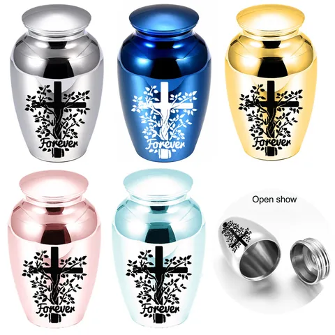 Aluminum Alloy Memorial Urn For Human Pet Ashes Tree Of Life Cross Forever Pattern Waterproof Mini Funeral Keepsake Jar