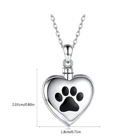 Stainless Steel Heart Paw Print Cremation Jewelry Urn Necklace For Pet Ashes Memorial Keepsake Engraved Pendant Necklace