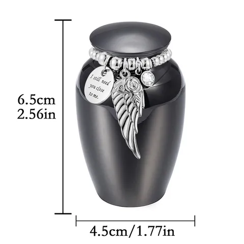 Small Aluminum Alloy Memorial Urn With Angel Wing Rose Rhinestone Charm Engraved Cremation Jar For Pet Human Ashes