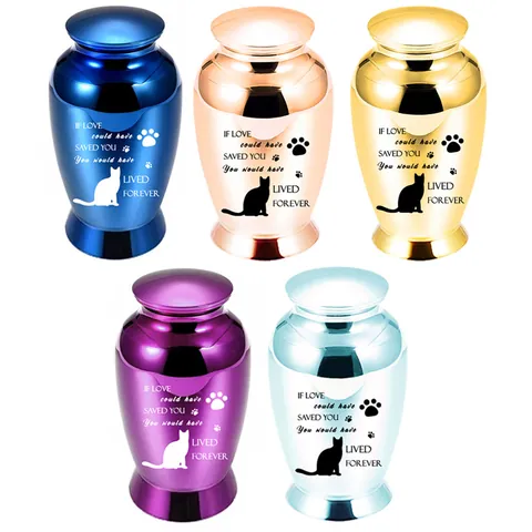 Pet Cremation Urn For Ashes Memorial Keepsake Jar Aluminum Alloy Waterproof Leakproof Cat Silhouette Paw Prints Small Casket