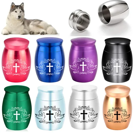 Mini Aluminum Alloy Cremation Urn For Pet Ashes Memorial Keepsake Jar With Cross Dove Design Small Funeral Casket Jar For Human Hair