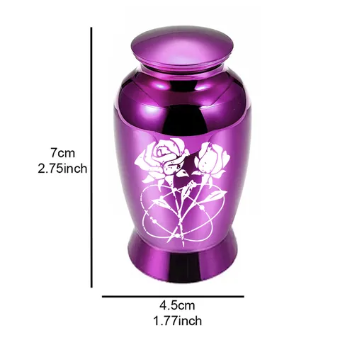 Aluminum Alloy Small Memorial Cremation Urn For Human Pet Ashes Rose Engraved Mini Keepsake Jar Funeral Container Metal Burial Reliquary
