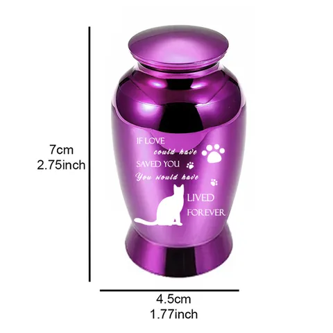 Pet Cremation Urn For Ashes Memorial Keepsake Jar Aluminum Alloy Waterproof Leakproof Cat Silhouette Paw Prints Small Casket