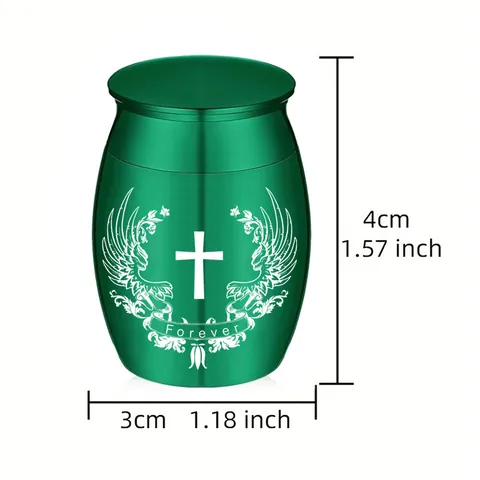 Mini Pet Memorial Urn Aluminum Alloy Keepsake Jar For Pet Hair Ashes Forever Wings Cross Pattern Funeral Cremation Small Urn