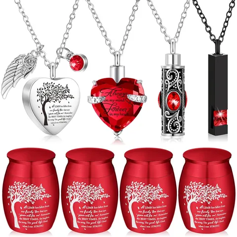 Collar de Urna de Cremación de Árbol de la Vida de Acero Inoxidable Colgante de Corazón Cilindro Joyería Conmemorativa con Strass