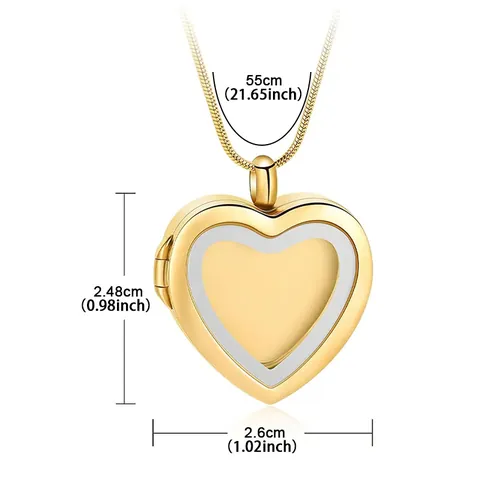 Heart Shape Stainless Steel Glass Photo Frame Cremation Urn Pendant Necklace For Pet Memorial Hair Ashes Snake Chain Locket