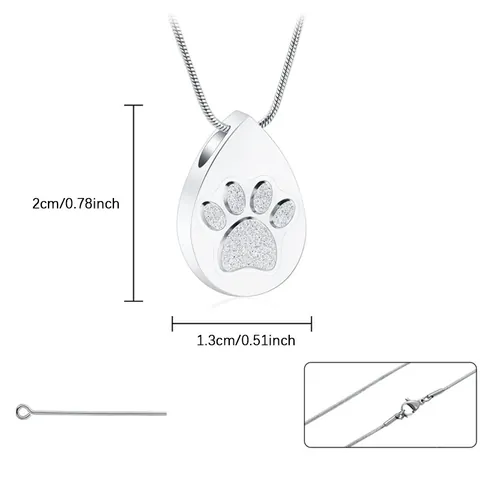 Roestvrij Staal Traanvorm Pootafdruk Urn Ketting Voor Huisdier Menselijke As Herdenking Sieraden Crematie Keepsake Hanger Ketting