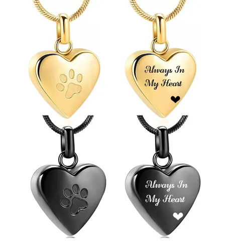 Heart Stainless Steel Cremation Memorial Urn Pendant Necklace For Pet Ashes Always In My Heart Paw Print Keepsake Jewelry For Women Men